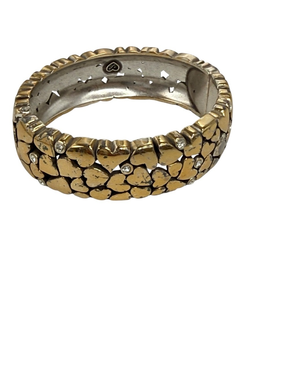 Brighton le beau hinged cuff bracelet two-tone silver-plated heart cut crystals